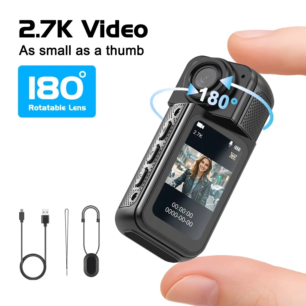 

Mini 2.7K Action Camera 1080P Pocket Sports Cam with WIFI 180° Wide Angle Thumb Camera for Travel Bike and Vlogging