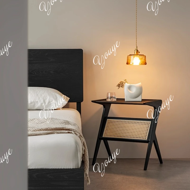 Zhifubian several black ash wood small coffee table sofa bedside shelf rattan book and magazine rack
