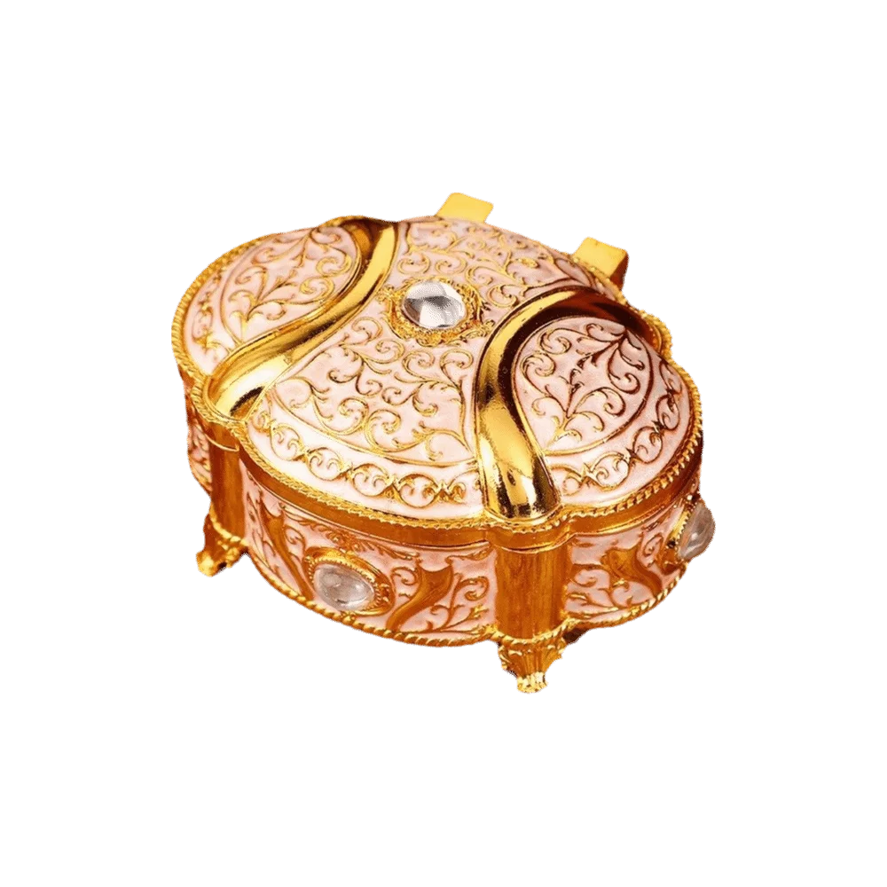 Vintage Style Jewelry Organizer Relief Design Oval Shape Jewelry Storage Case Zinc Alloy Flip Open Trinket Box