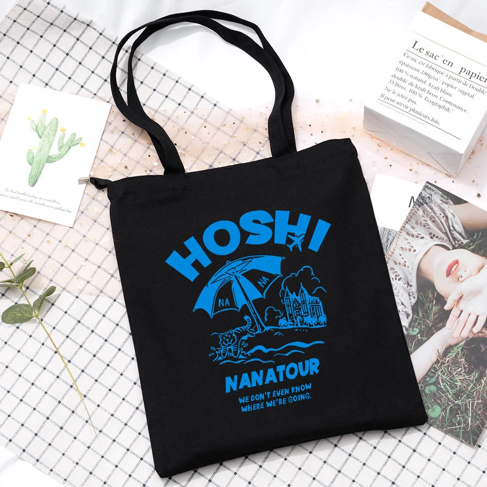 

2026 Summer Simple White Letter Print Canvas Bag Kpop Nanatour Shoulder Bag Large-capacity versatile and fashionable