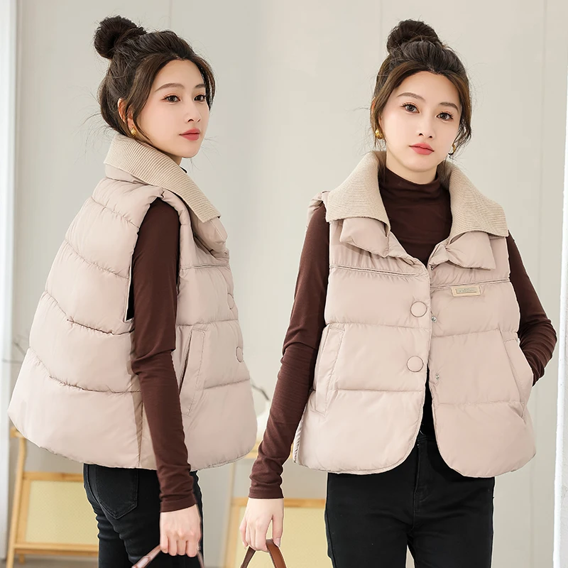 New Women's Sleeveless Vest Coat Female Solid Turn Down Collar Warm Waistcoat OL Casual Top Vest Clothing 2026 Autumn Winter