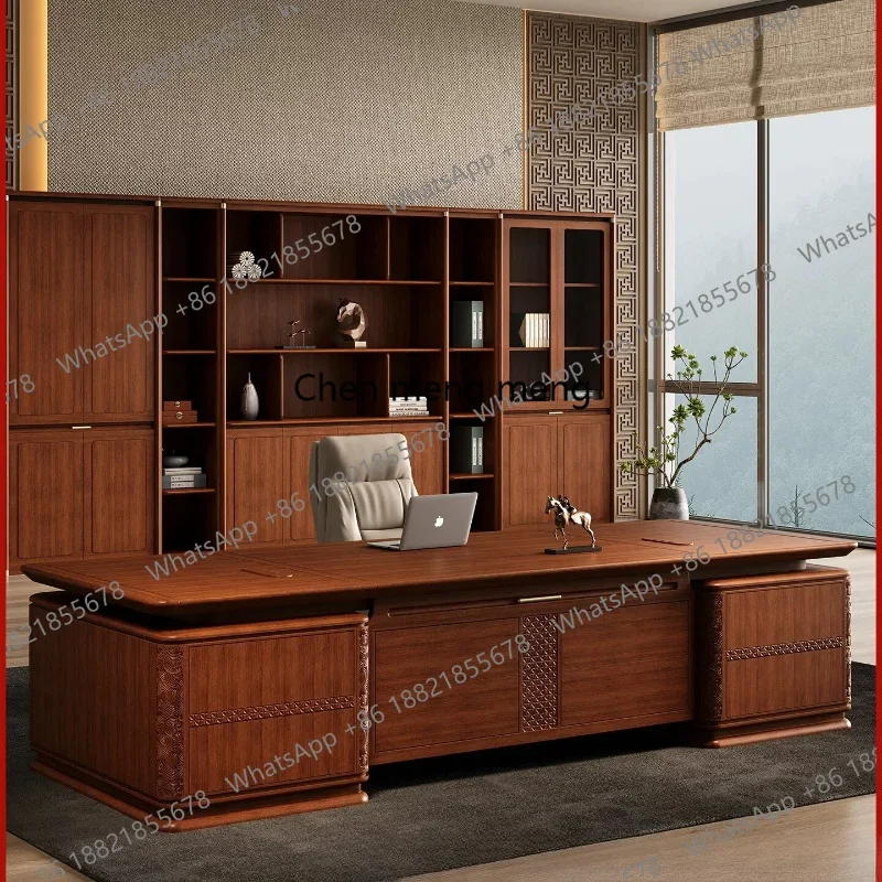 A49 Boss Desk Light Luxury Solid Wood President Manager Office Desk New Chinese Chairperson Taipantai