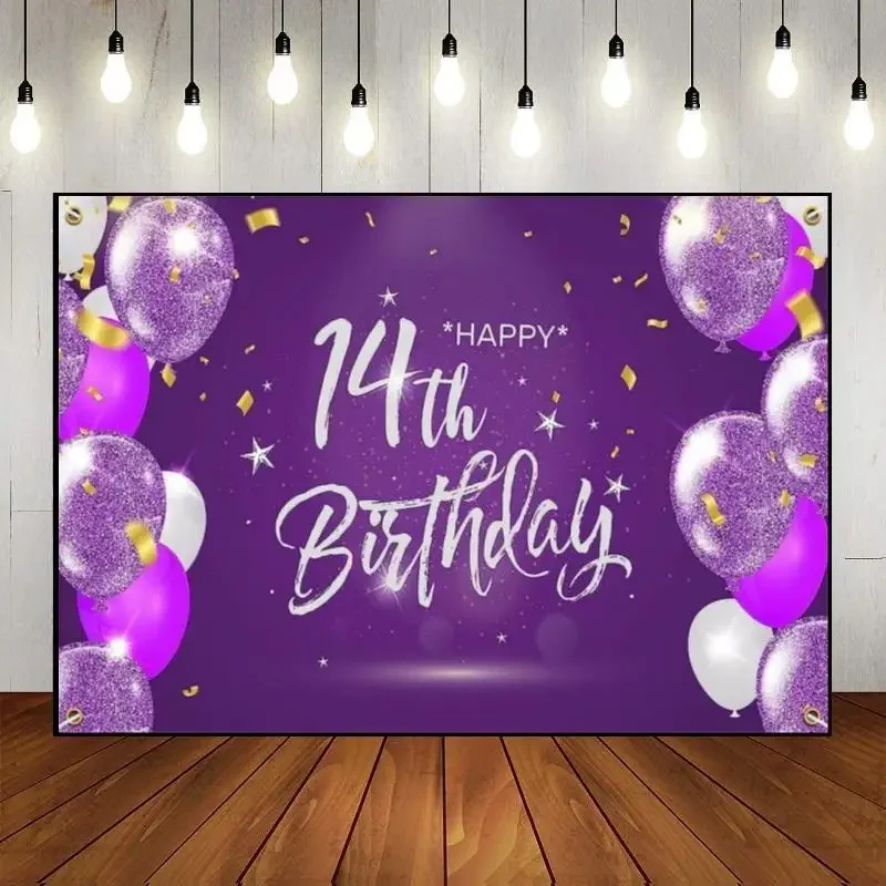 

Happy 14th Birthday Background Baptism Backdrop Balloon Photography Backdrops Banner Photo Sweet Gender Reveal Party Girl Golden