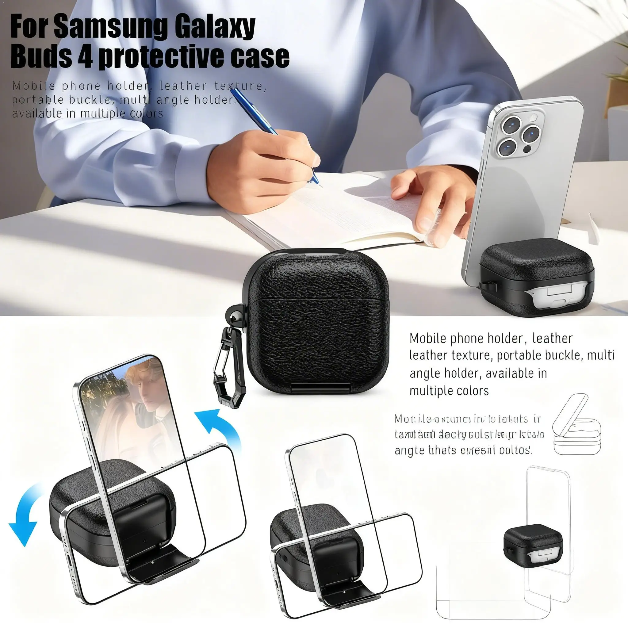 Business Leather Earphone Case With Phone Stand For Samsung Galaxy Buds 4 buzz 4 Pro Shockproof Full Cover Shell For Buds 4 Pro