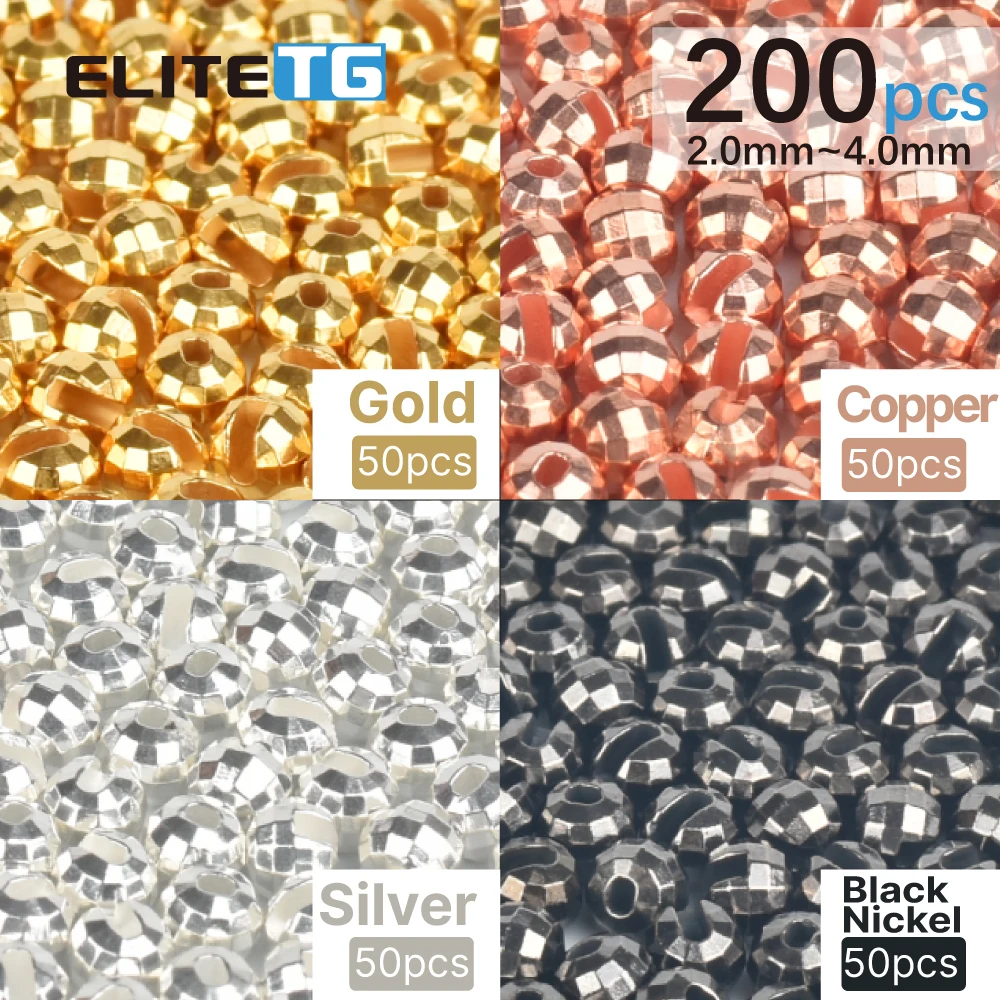 Elite TG 2.0-4.0mm Tungsten Faceted Beads 200 In Total Fly Tying, Fishing Material Trout Bluegill Perch Multi-Color Fly Fishing