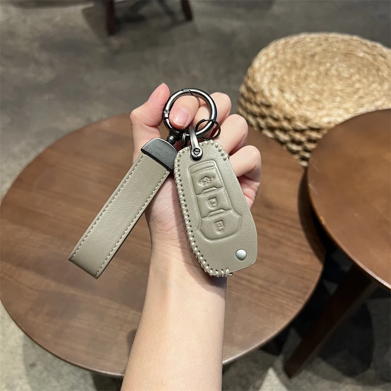 

For Ford Figo 2017 Mondeo 5 Ecosport Puma 2020 Fiesta Mk8 Everest Ranger 3 Buttons Leather Car Remote Key Case Cover Shell Fob