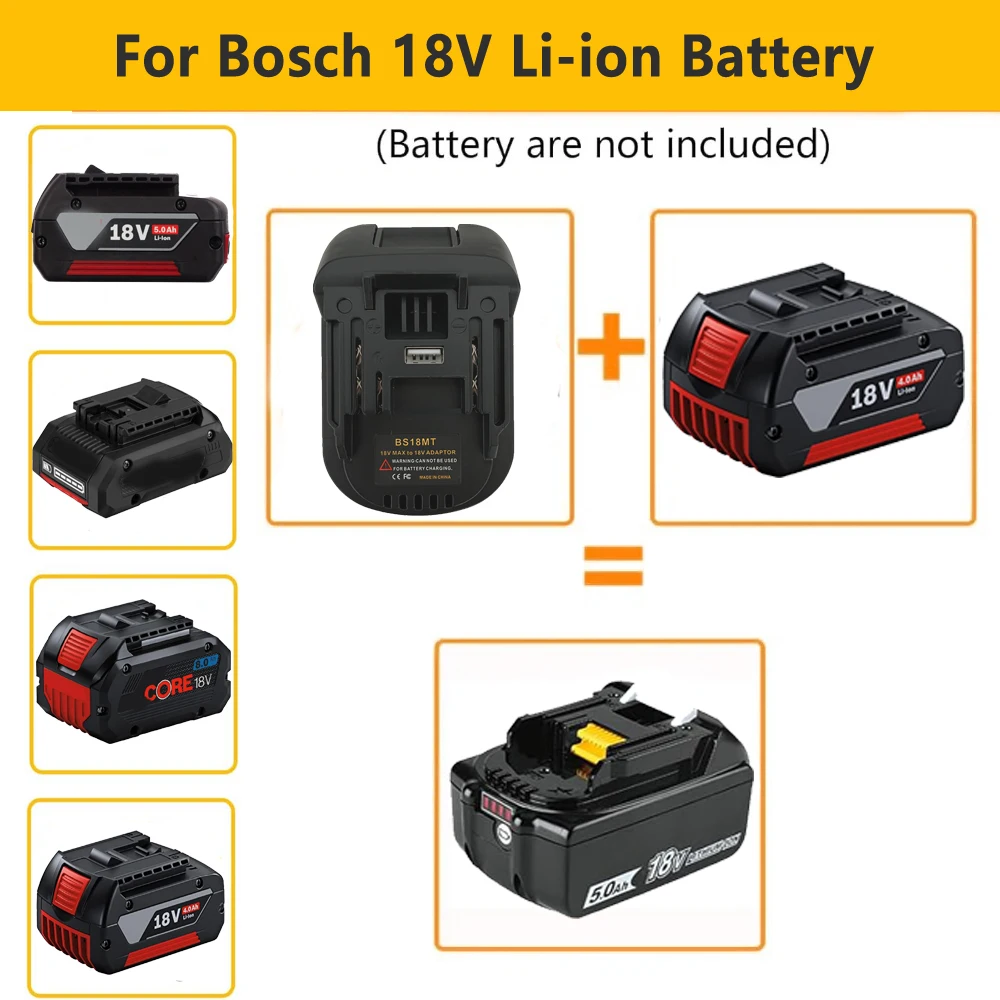 BS18MT ตัวแปลงแบตเตอรี่ Converter USB สำหรับ Bosch 18V BAT619G/620แบตเตอรี่แปลงสำหรับ Makita BL 1860แบตเตอรี่ลิเธียมเครื่องมือ