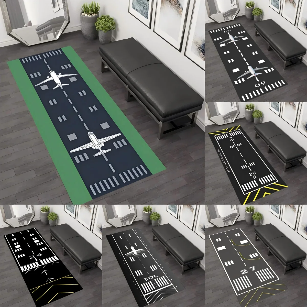 Airport Airplane Long Hallway Rug Runners City Road Traffic Entrance Carpet Rugs, Dirty Resistant Washable Mat for Bedroom Entry