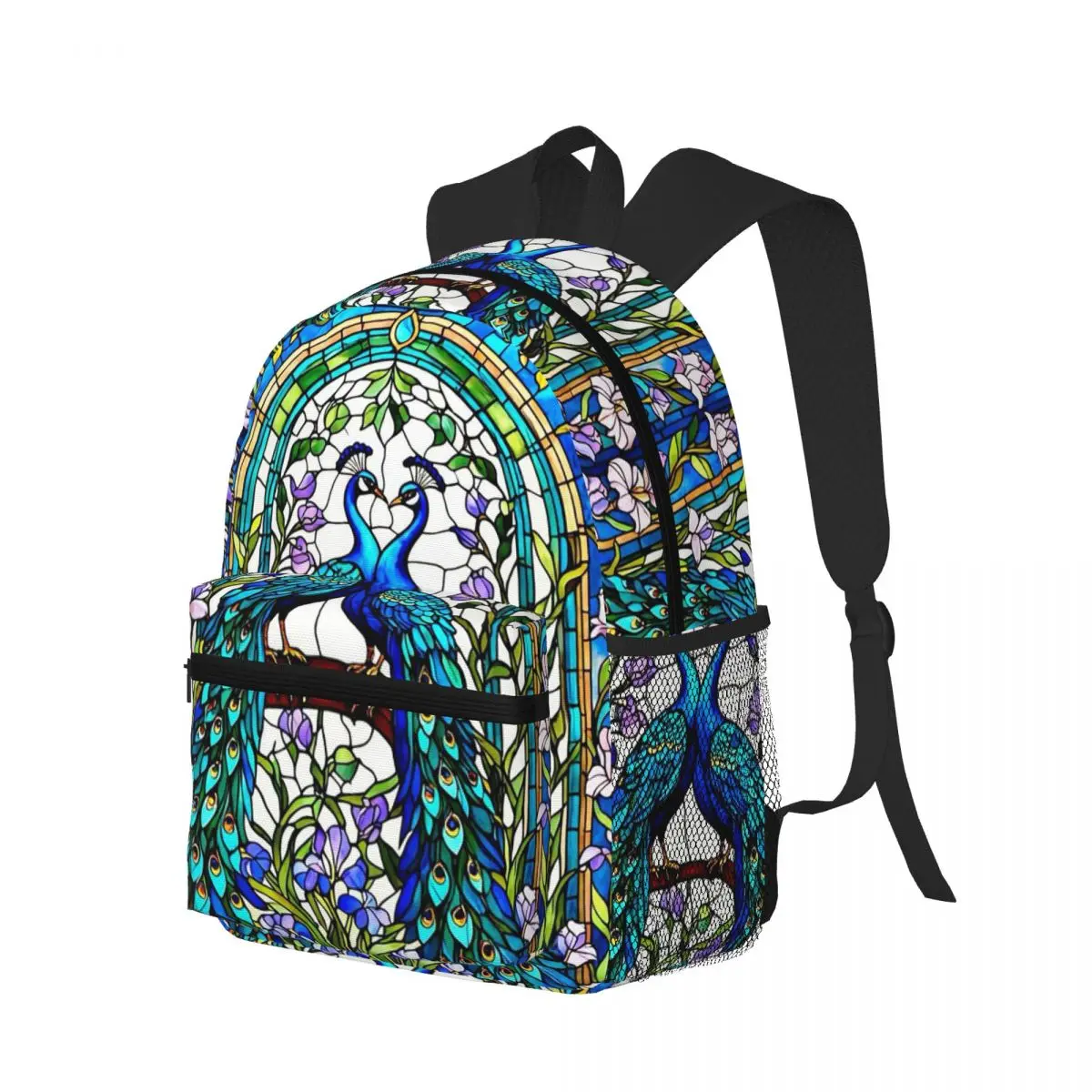 Stained Glass Peacock Student Backpack School Bag Hiking Travel Daypack for Men Women Bookbag Shoulder Bags