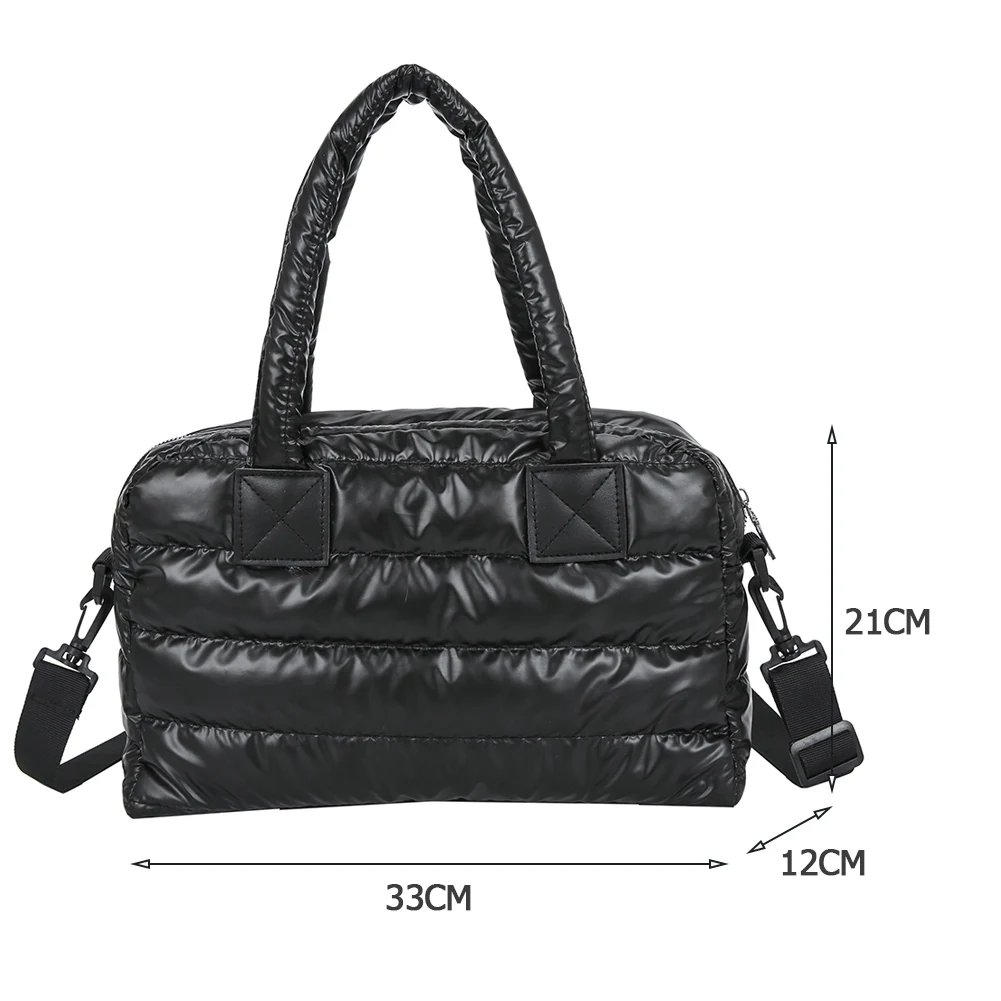 Fashion Quilted Cotton Padded Nylon Messenger Bag Women Large Capacity Shoulder Bag Solid Color Zipper Designer Top-handle Bags