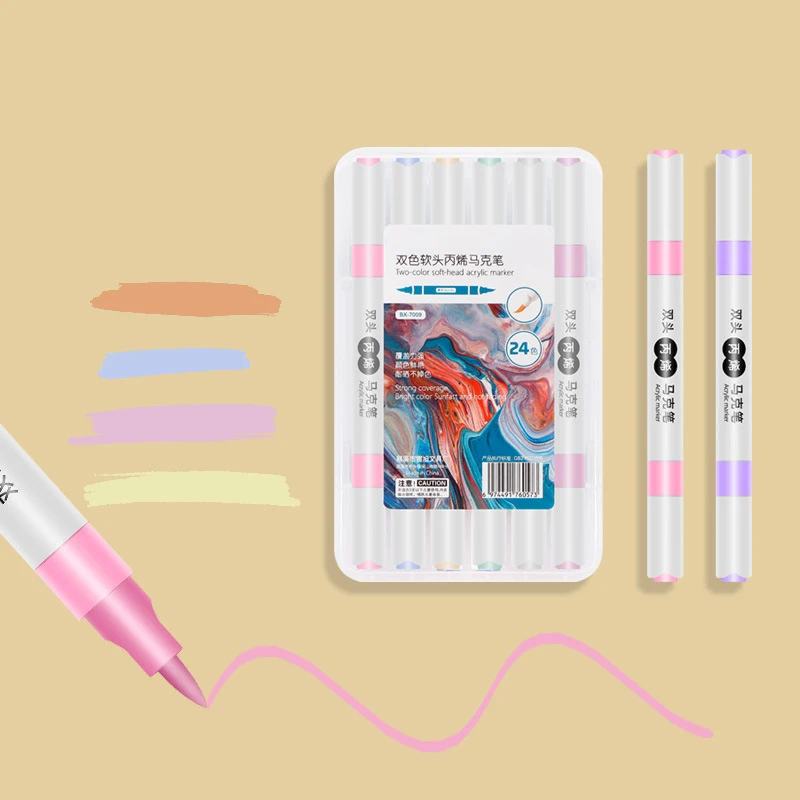 12 لونًا من أقلام التحديد الفنية علامات أكريليك برأسين عالية ملونة لطلاء الكتابة على الجدران DIY أدوات مكتبية فنية للوازم المدرسية.