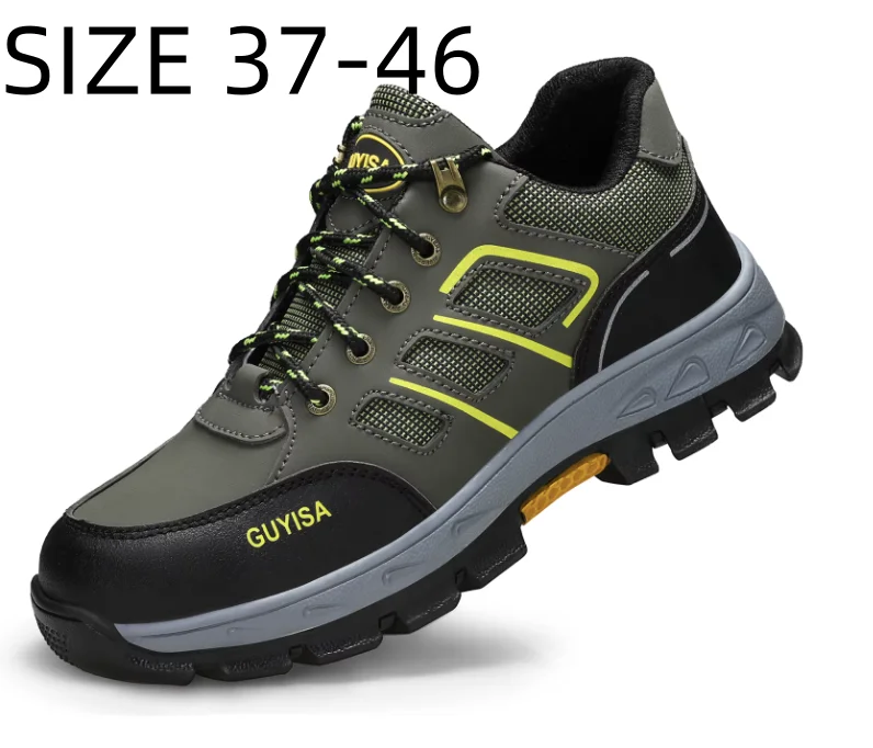 Guyisa Men Safety Shoes Steel Toe Anti Static Anti-smashing and Anti-puncture Outdoor Comfortable Men Sneakers Size 37-46