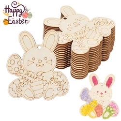 10Pcs Wooden Easter Rabbit Craft Kids DIY Painting Gift Bunny Egg Hanging Ornament Happy Easter Home Party Decoration Supplies
