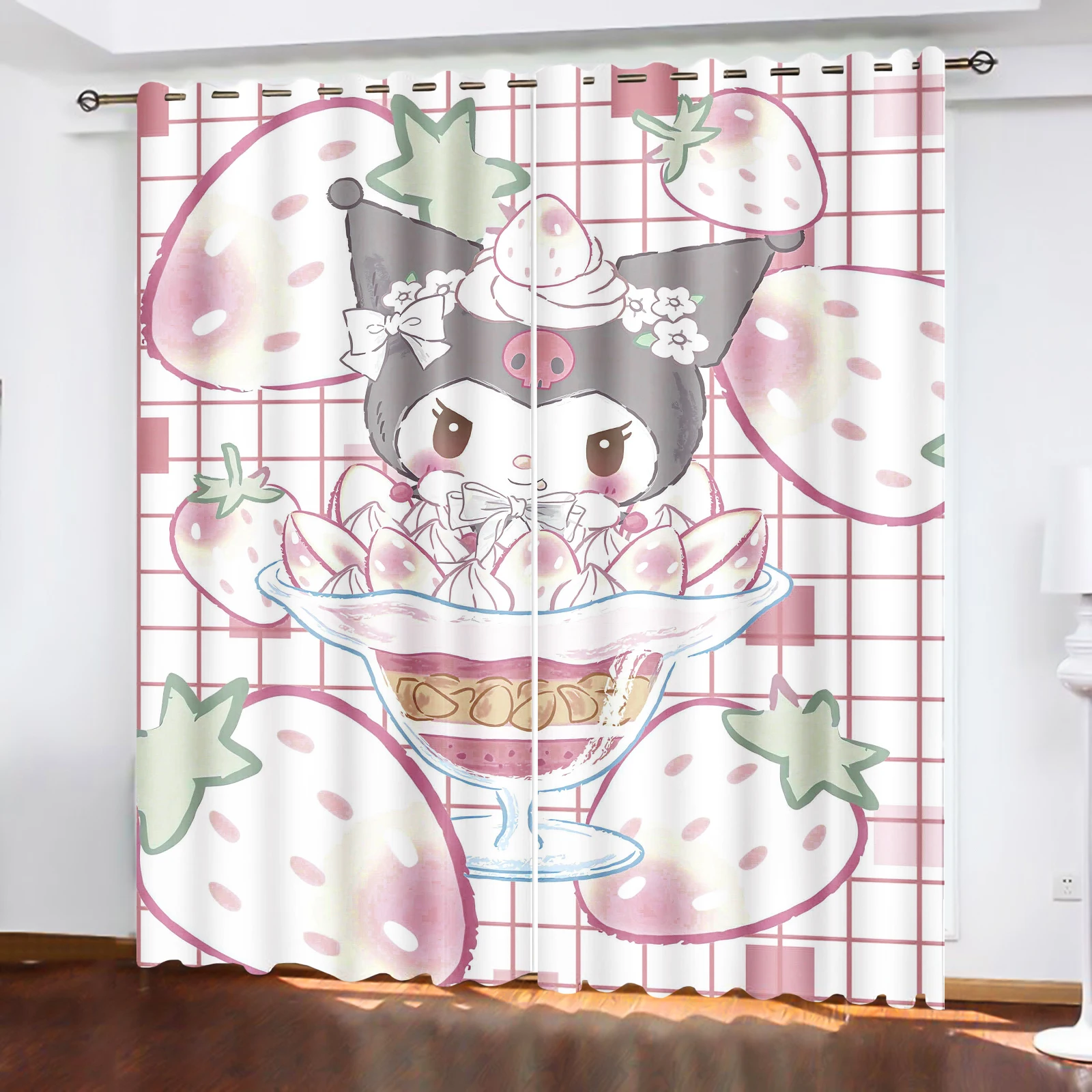 

MINISO-Kuromi мультяшные занавески для окон, украшения из 100% полиэстера, шторы для спальни, гостиной, дома, 2 набора таблеток