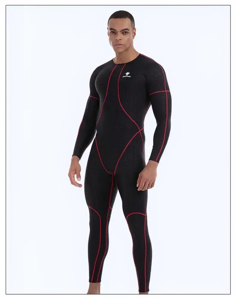 Wasserdichter Body aus Haifischhaut für Herren, langärmelig, Sonnenschutz, Neoprenanzüge, Taucheranzug, schwarzer Sprunganzug554 – Detail 13