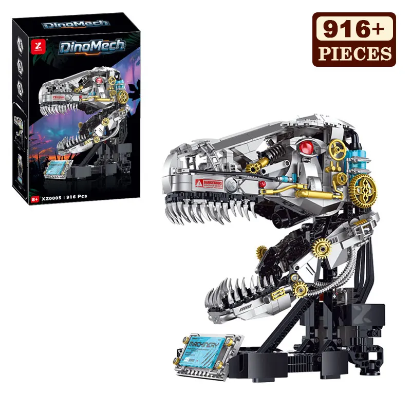 

916 шт. Тираннозавр Рекс, механическая модель черепа, комплект мелких частиц, сборка, строительные блоки, электрическая версия, игрушка-робот-динозавр