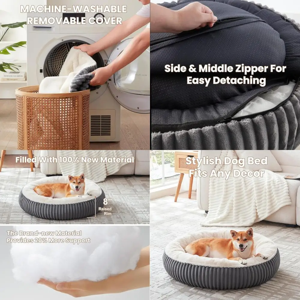 

Large 33 Round Dog Bed, Removable Washable Cover, Plush Faux Fur, Suitable for Dogs up to 50 lbs (Dark Grey, M Plus)