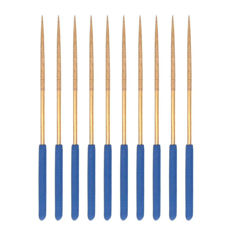 Diamond Needle File Set 3Mm X 140Mm, Round Files Titanium Coated Tools For Metal Wood Stone Glass, 10Pcs