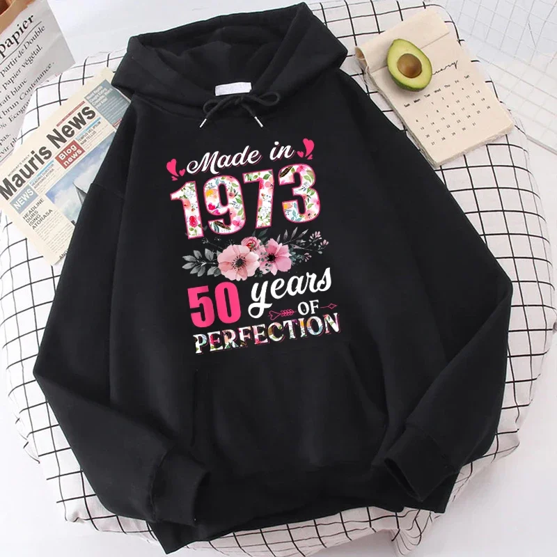 Vintage Fashion Autumn and Winter Made in 1973 50 Years of Perfection Print Hoodie Funny Unisex Streetwear Hipster Pullover