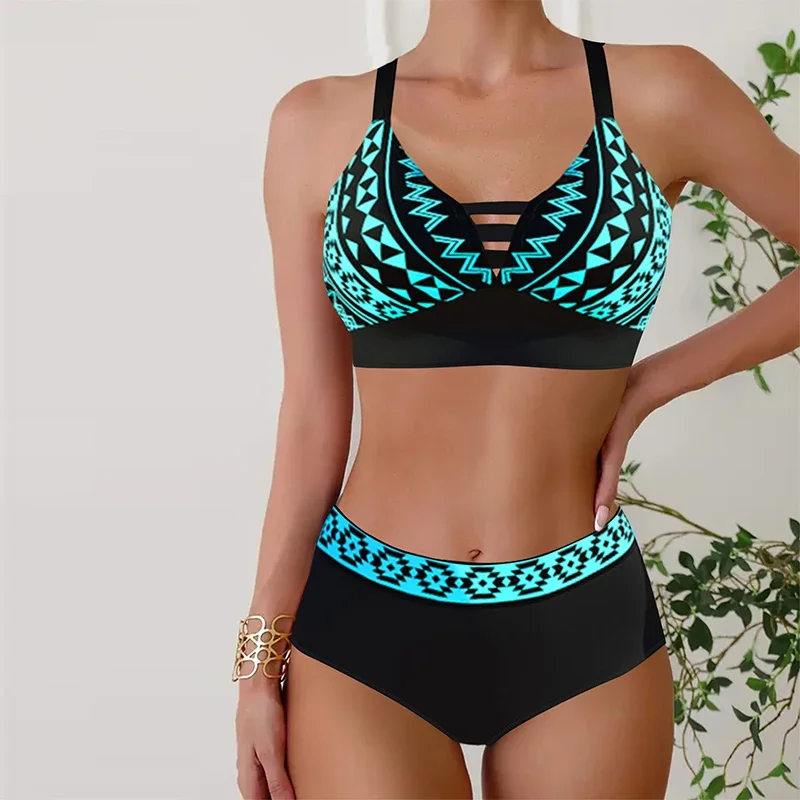 

High Quality Women's Summer Swimwear Leopard Curve Tankini Top Shorts Two Piece Beach Swimwear S-6XL