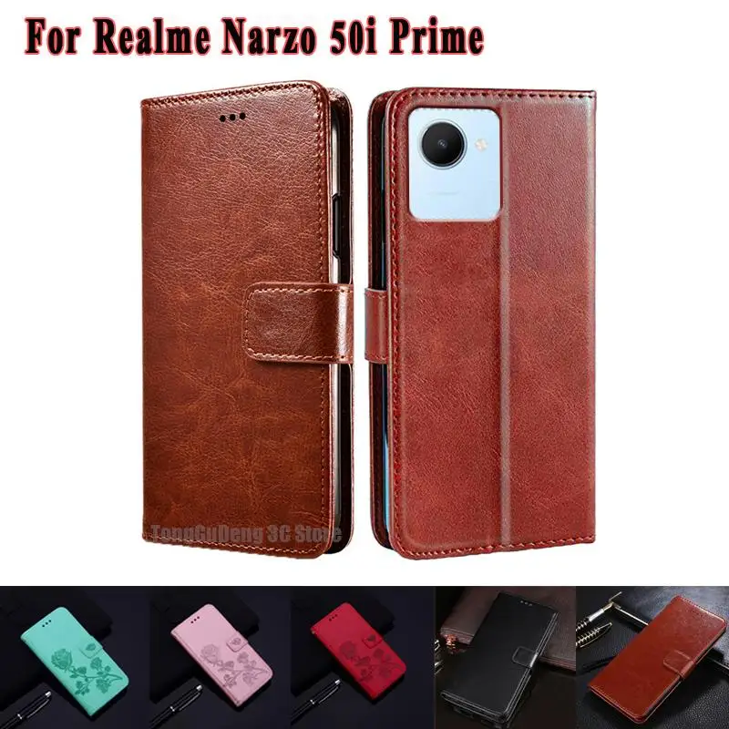 

Realme Narzo 50i Prime Case Flip Kickstand Magentic Card HoldersWallet Book Case for Realmi Narzo 50 i Realme C30 RMX3581 Funda