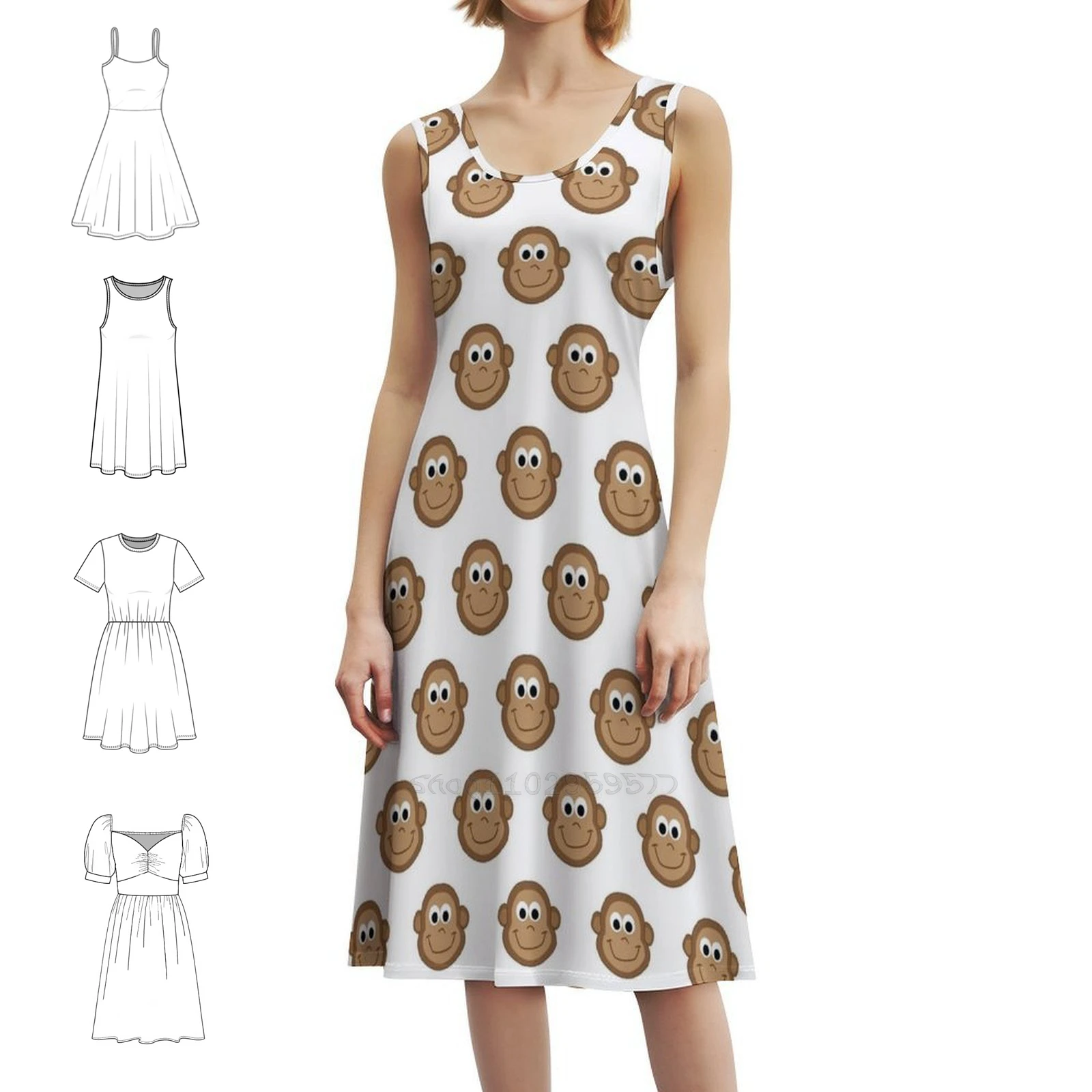 Monkeys Women's Streetwear Party Dress Trendy Print Club Clothing For Female Monkey Animal Cute Vector Wild Wildlife Party