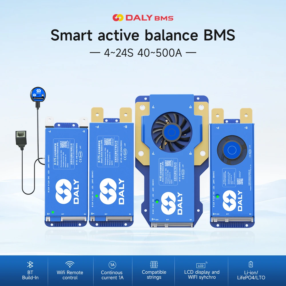 DALY Smart BMS Active 100 Balance BMS Lifepo4 3S 4S 12V 8S 16S 250A for Battery Banks Solar Inverter Bateria CANBUS Bluetooth