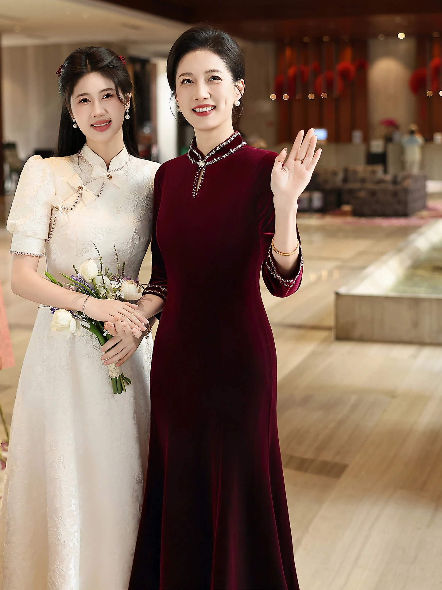 

Бордовое бархатное свадебное платье для женщин: зимняя модная одежда в китайском стиле для молодых мам и молодых женщин
