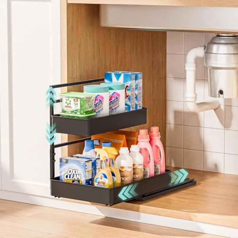 

Metal Pull Out Slide Shelf Organizer for Under Sink Organization in Kitchen, Bathroom, Counter, Cabinets, Minimum Available Spa