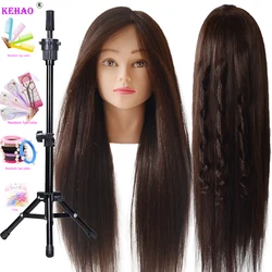 85%Real Hair Doll Head For Hairstyle Professional Training Head Kit Mannequin Head Styling To Practice Hot Curl Iron Straighten