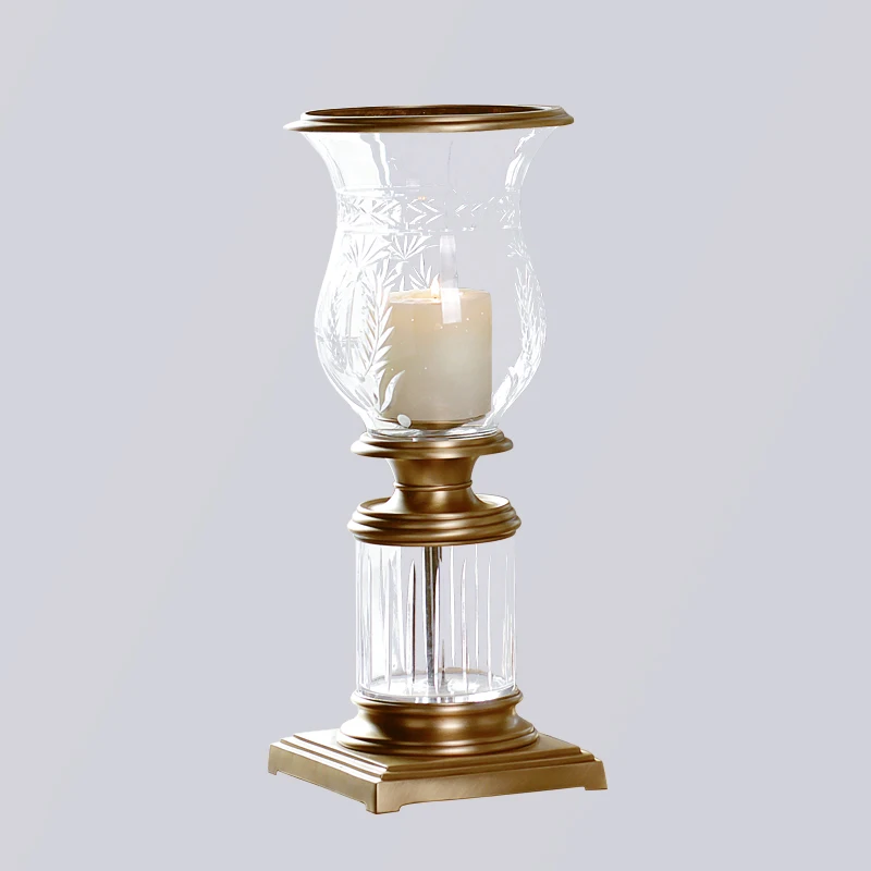 

Modern big clear glass brass candlestick gold design glass candle holder home decoration for home hotel wedding