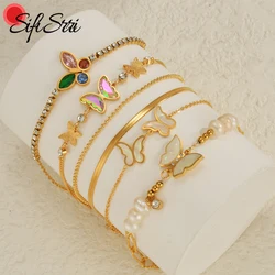 Sifisrri Fashion Colorful Oil Frosted Butterfly Bracelet for Women Stainless Steel Adjustable Gold Color Bangles Jewelry Gift