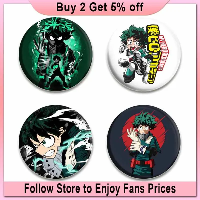 Midoriya Izuku Bakugou Katsuki Badge Todoroki Shoto Ochaco Uraraka Brooches Round Cartoon Pins Gifts for Backpack Accessories