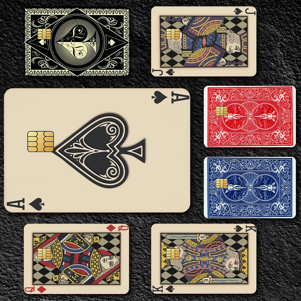 Cards Spade Hearts A K Film Skin Cover Credit Playing Poker Card Stickers 4PCS Debit Front Decoration Bank Bus Pass Waterproof