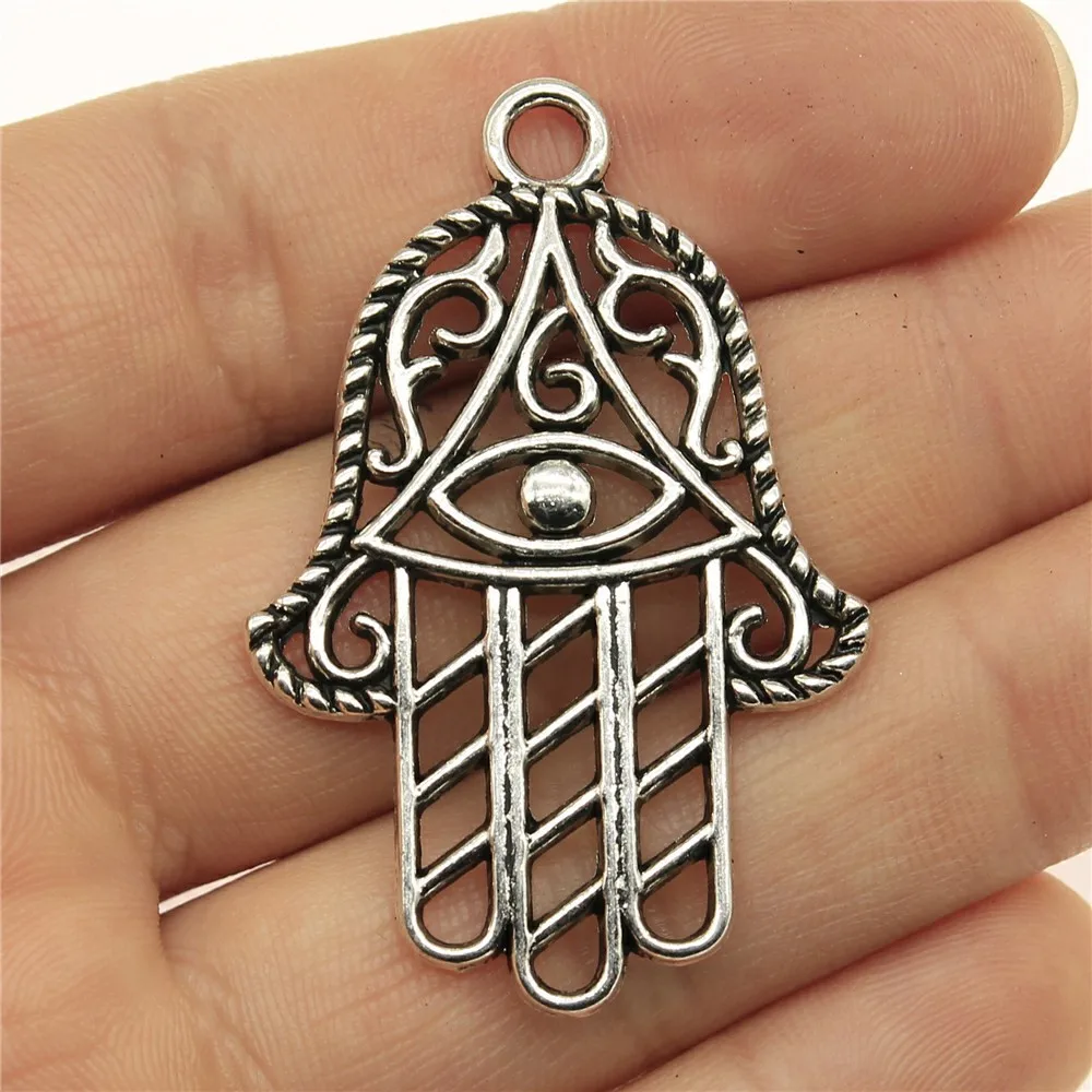 8pcs 48x32mm(1.89x1.26inch) Antique Silver Color Hamsa Hand Charms DIY Hand Crafts Jewelry Materials