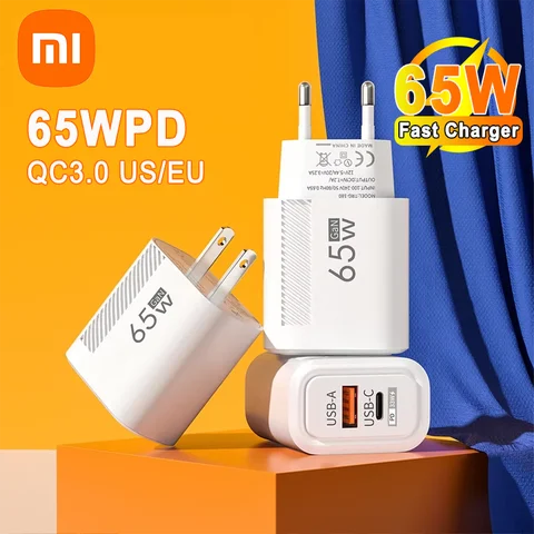 Xiaomi 65W USB C 충전기 GaN iPhone 용 고속 충전 벽 충전기 Samsung Xiaomi 빠른 충전 EU/US 플러그 전화 충전기 어댑터