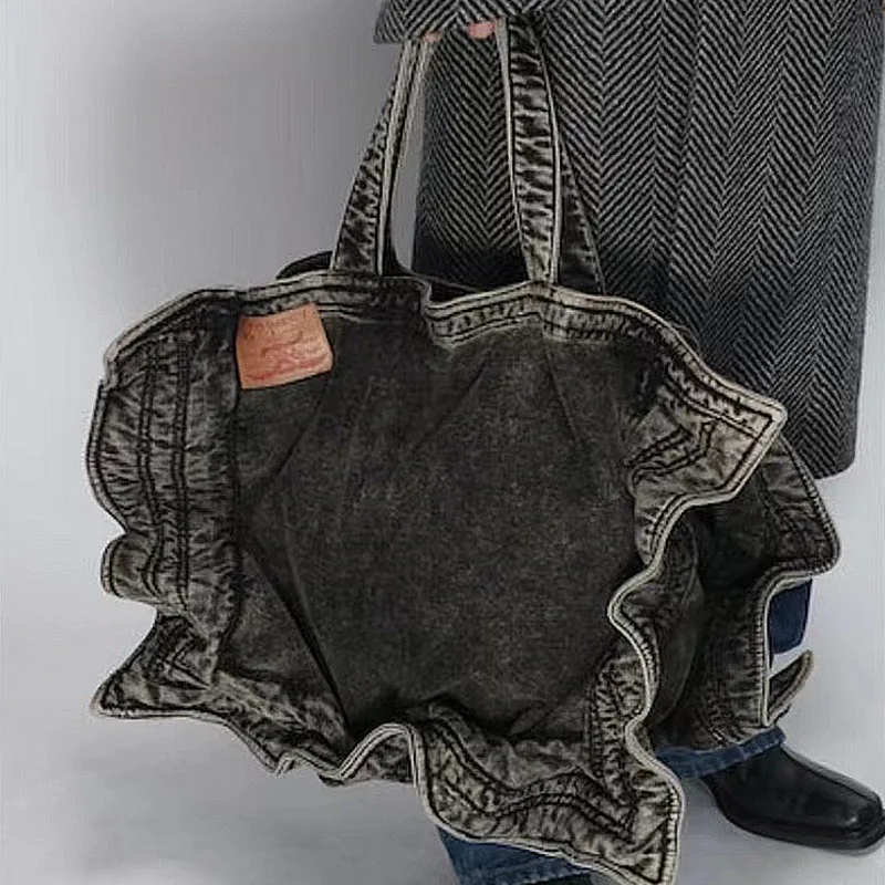 HKSH-Sac à Main Vintage Torsadé en Fil d'Acier pour Homme, Grand Fourre-Tout Délavé, Plié, en Denim Chic, à la Mode, HK2557