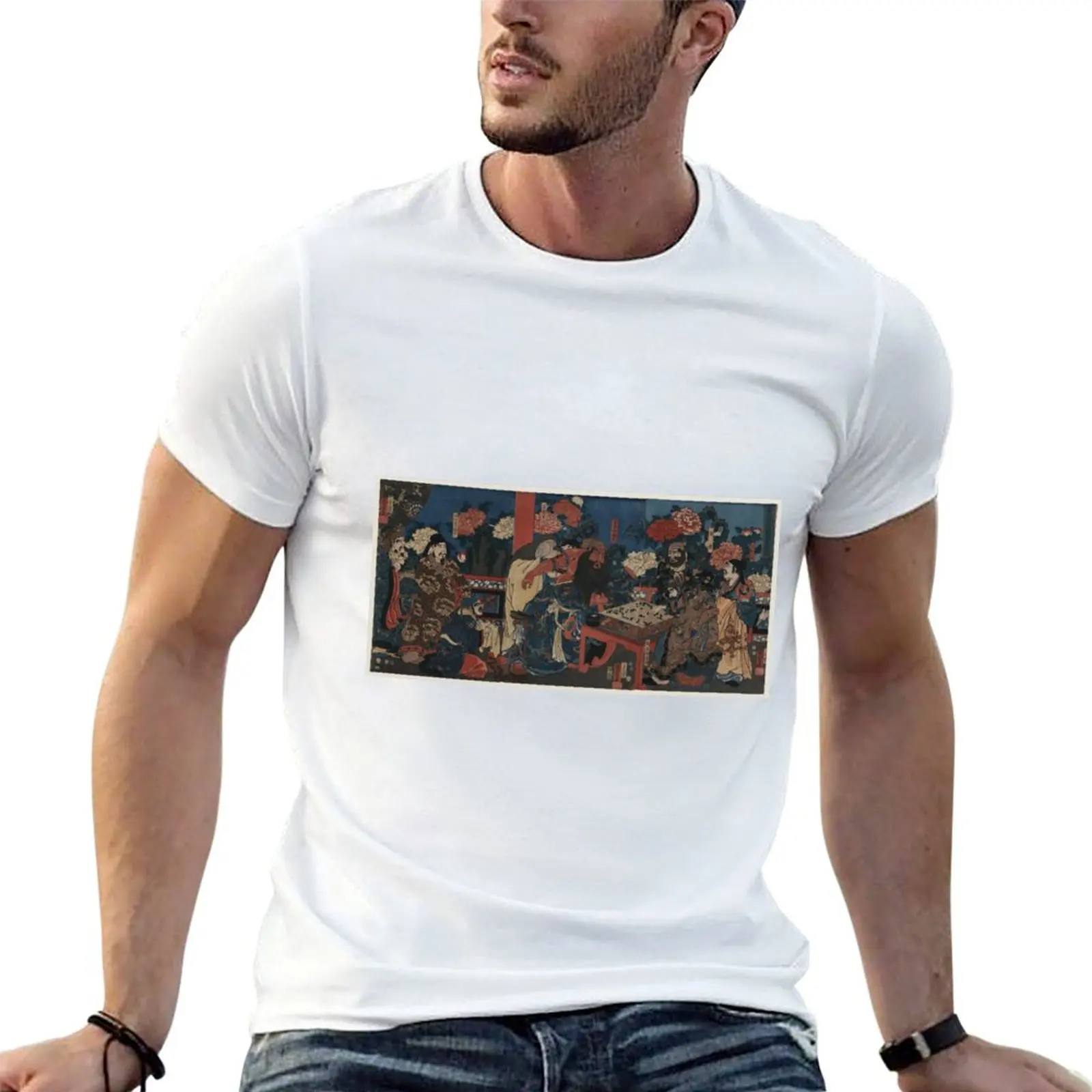 Kuniyoshi Utagawa - Dr Huatuo atendiendo al guerrero Guanyu - 1853 - Camiseta con estampado de madera, camiseta de hombre, camiseta de anime de verano