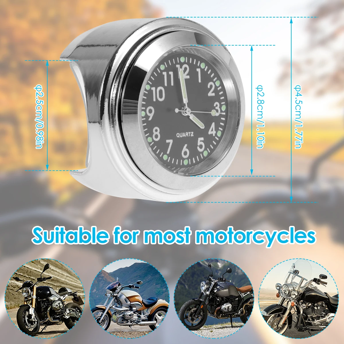Motorcycle Handlebar Clock Thermometer 7/8in Waterproof Handlebar Clock Watch Racing Thermometer For Harley Honda Yamaha Accesso - view 2