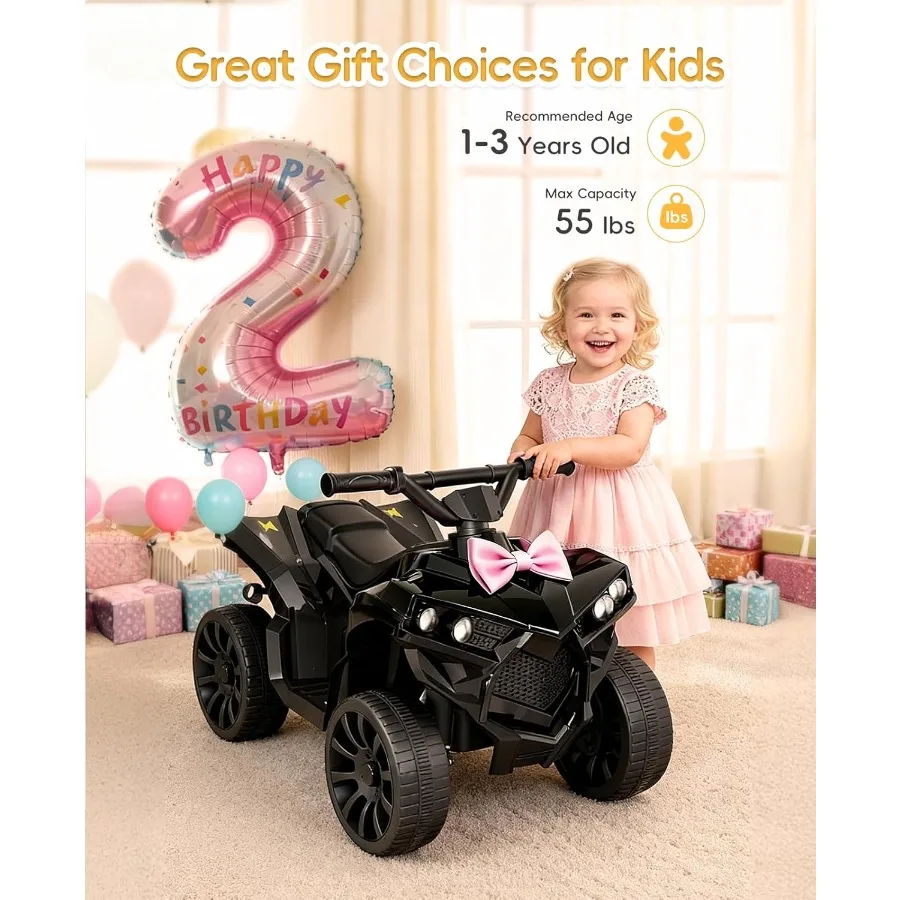 Ride on Toys for Toddlers 1.5-4 ATV with Play Time Up to 70 Minutes 4 Wheeler Quad Electric Car with Safe 1.8MPH Speed Driving