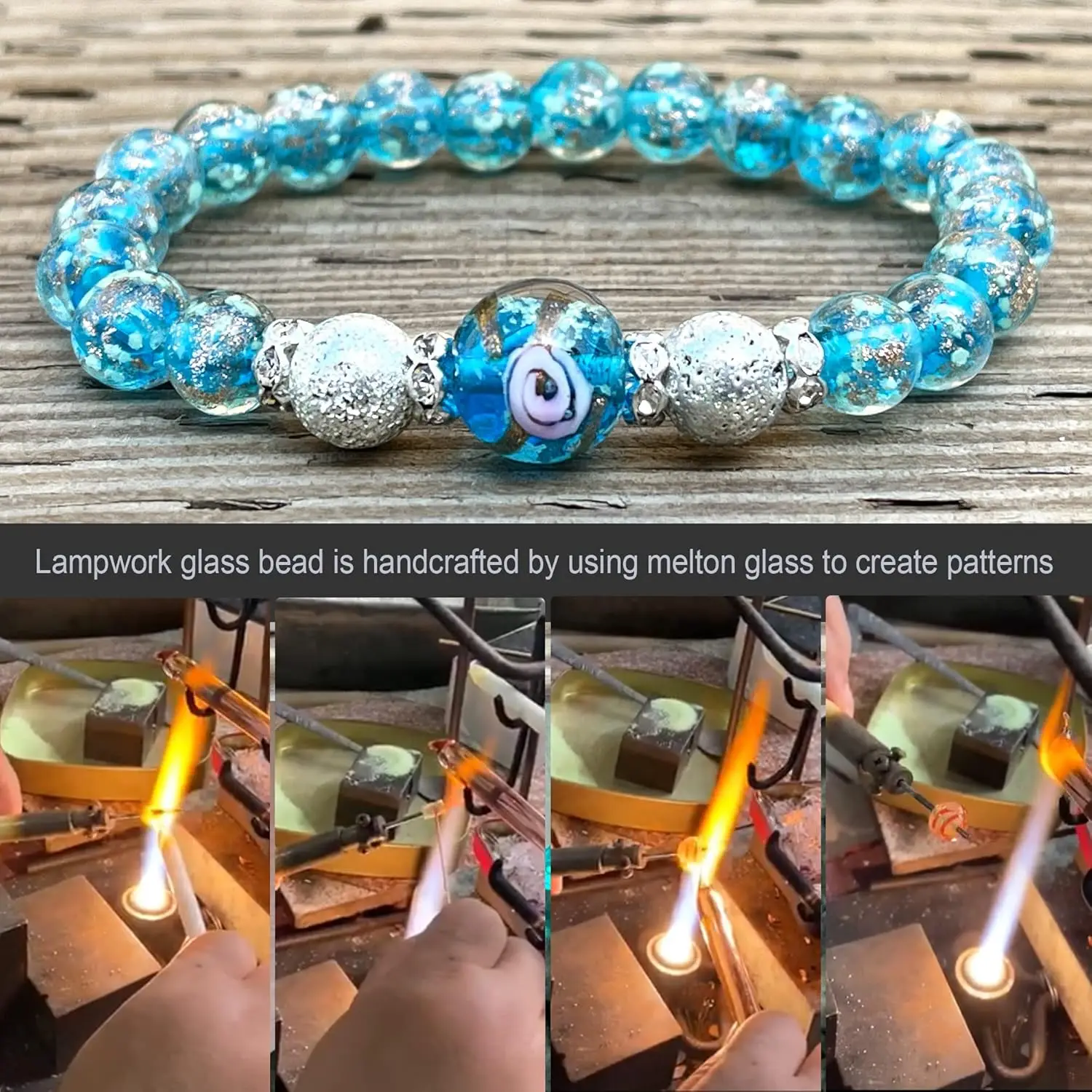 Crafts Glow in the Dark Firefly Beads Bracelet for Women Luminous Glass Beads Healing Crystal Glowing Beaded Mermaid Bracelet