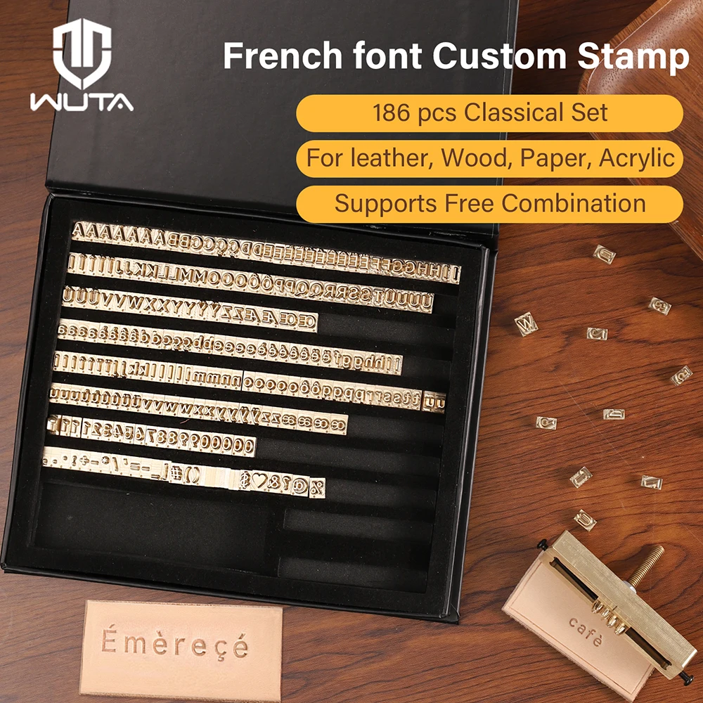 

Набор для тиснения по коже WUTA: латунные штампы с французским шрифтом, алфавит, гравировка на ЧПУ, для горячего тиснения фольгой