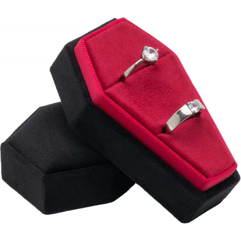 Caja de anillos de ataúd de terciopelo para ceremonia de boda gótica de Halloween, regalo de compromiso único, recuerdo de fiesta espeluznante, elegante soporte de joyería