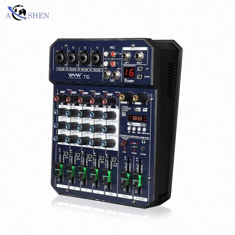 2025 OEM  4 6  channel mini audio mixer audio interface With 48v phanton power 16 dsp For DJ Musical Instrument Livestream
