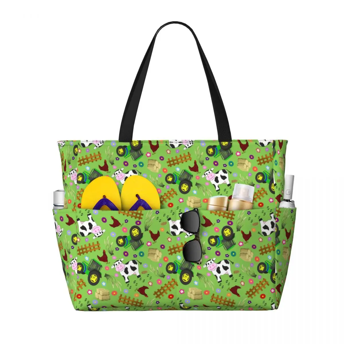 

Farmyard Cow And Tractor Beach Tote Bag Sport Gym Yoga Duffle Large Tote Bag Women Travel Bag Fitness bag