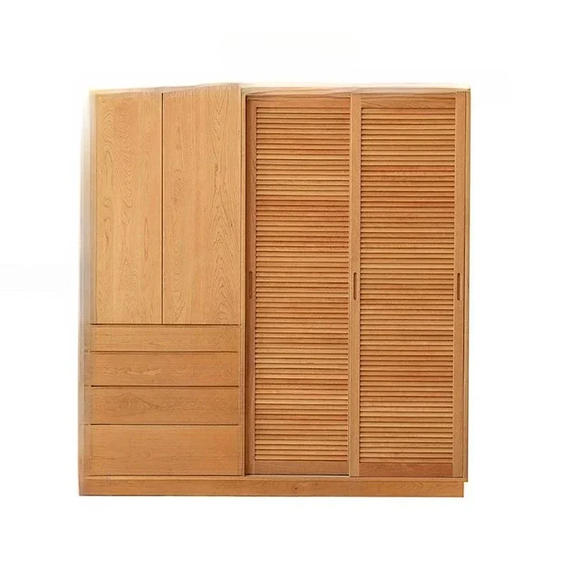 Armario japonés de madera maciza, madera de cerezo, troncos nórdicos, puerta de persiana corredera simple, armario para dormitorio, armario para el hogar