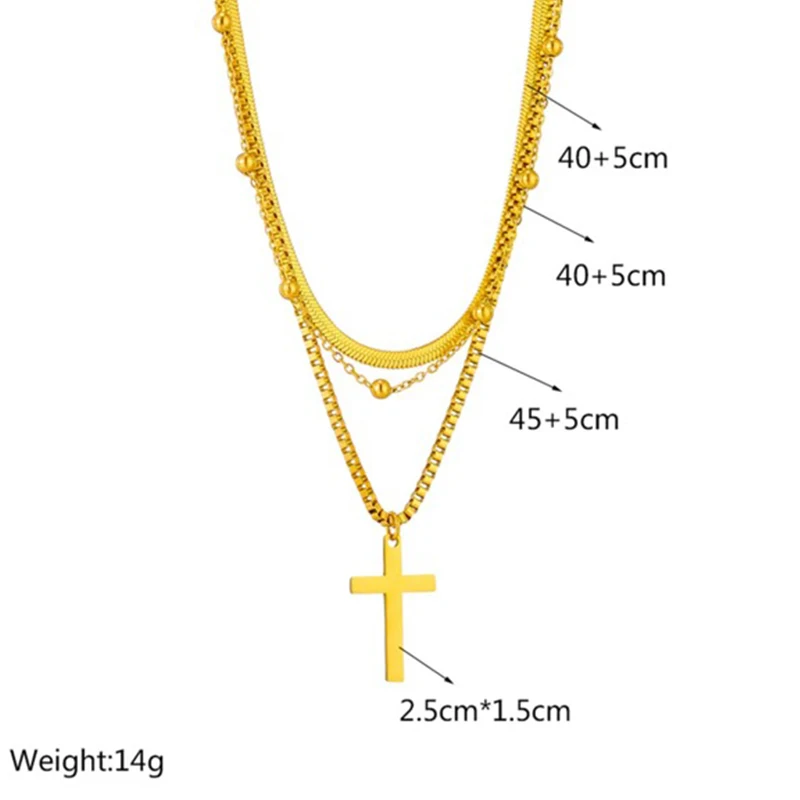 Gold Color Heart Tree Pendant Women Necklace Crystal Stone Round Cross Charm Double Layer Trendy Valentines Necklace Jewelry