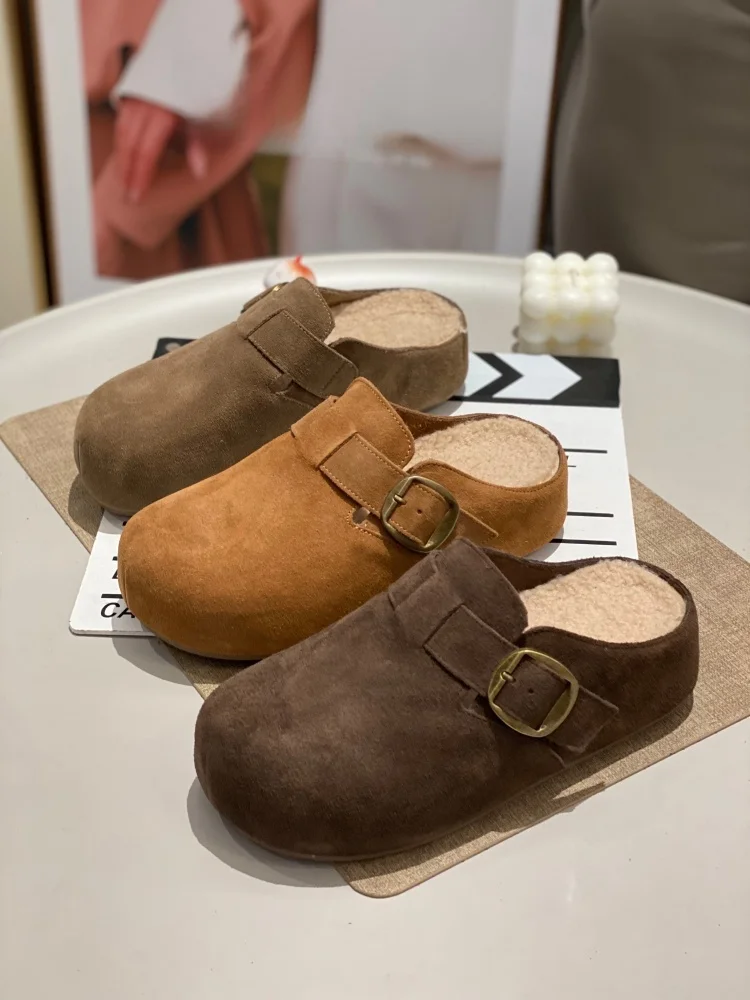 

Женские удобные модные повседневные тапочки-слипоны с меховой подкладкой, легкие, универсальные, с круглым носком, на резиновой подошве