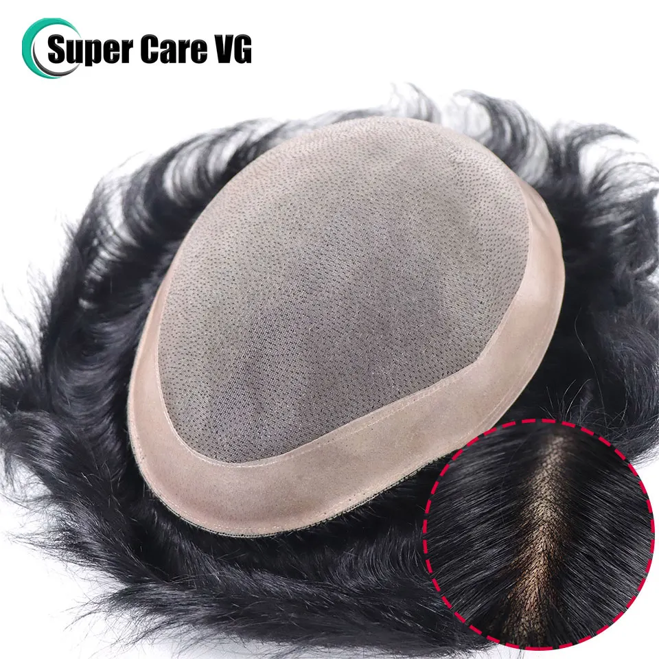 6*8/ 6*9/ 7*9 Breathable  Fine Mono With PU Toupee Men #1B 6Inch Men's Wig Human Hair Toupee Men's Replacement Systems Unit Wig