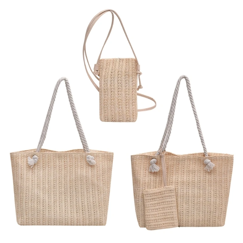 E74B Women's Woven Straw Crossbody Bag Lightweight Shoulder Bags Casual Phone Purse Handbag For Fashionable Women